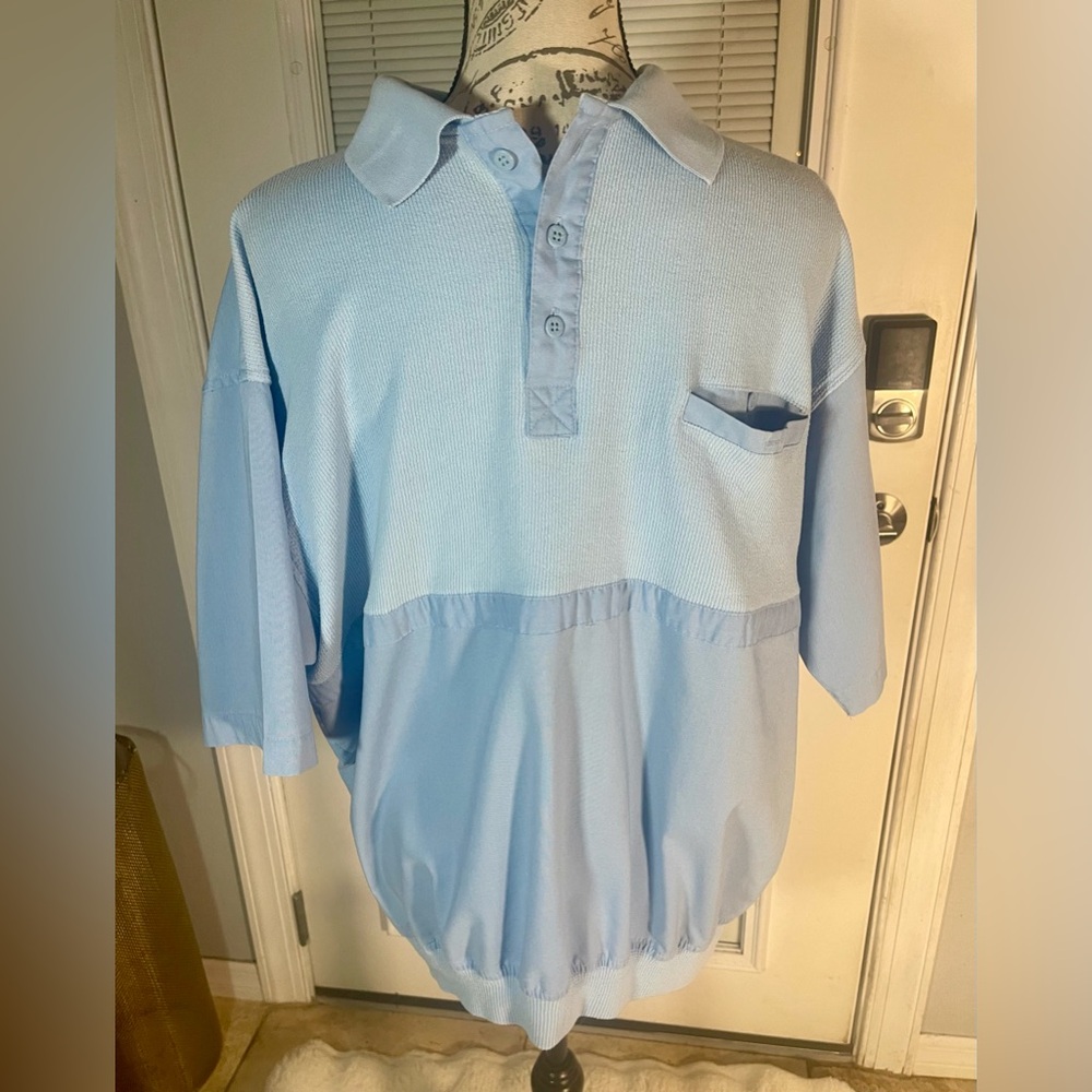 Vintage Members Only 1X Blue Two Tone Polo Shirt XL Pocket Elastic‎ Waist